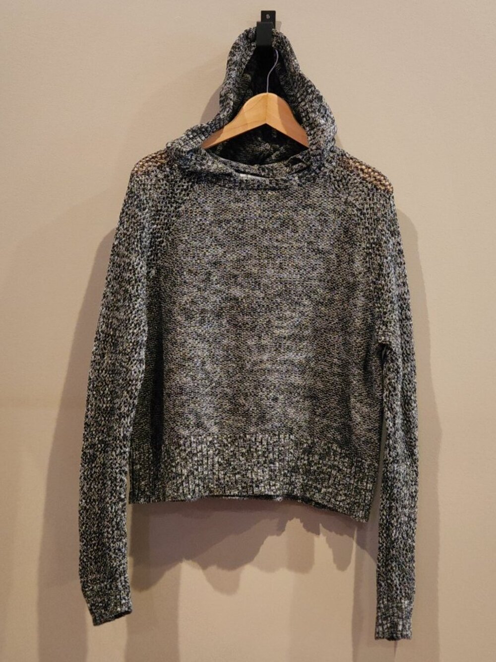 American Eagle Women's Large Marled Knit Hooded Sweater Gray Pullover